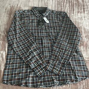 Point Zero Blue & Orange Plaid Dress Shirt